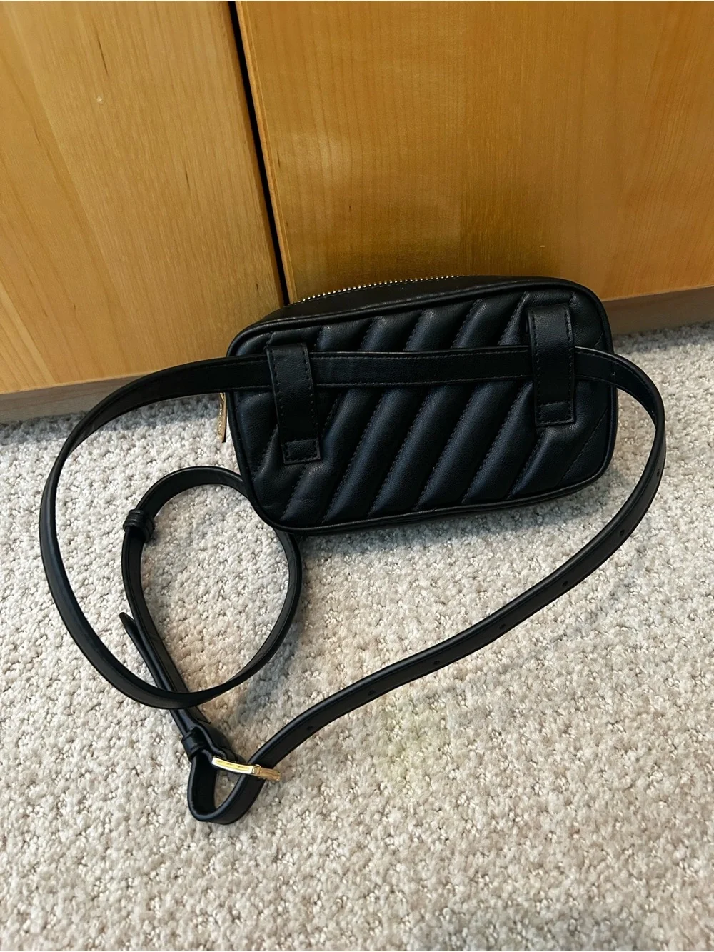 Michael Kors Black Quilted Leather Crossbody with Gold Logo